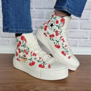 🍒Converse Chuck Taylor Lift Hi Sz 7.5 Women Shoes Cherries Embroidered A08096C